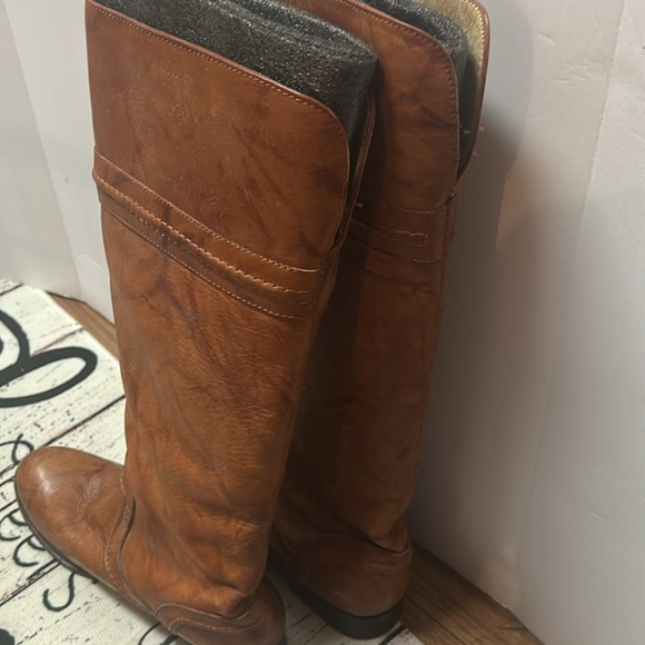 FRYE MELISSA B 76442 TRAPUNTO SADLE BROWN LEATHER KNEE HIGH RIDING BOOTS 9.5 - Picture 9 of 10